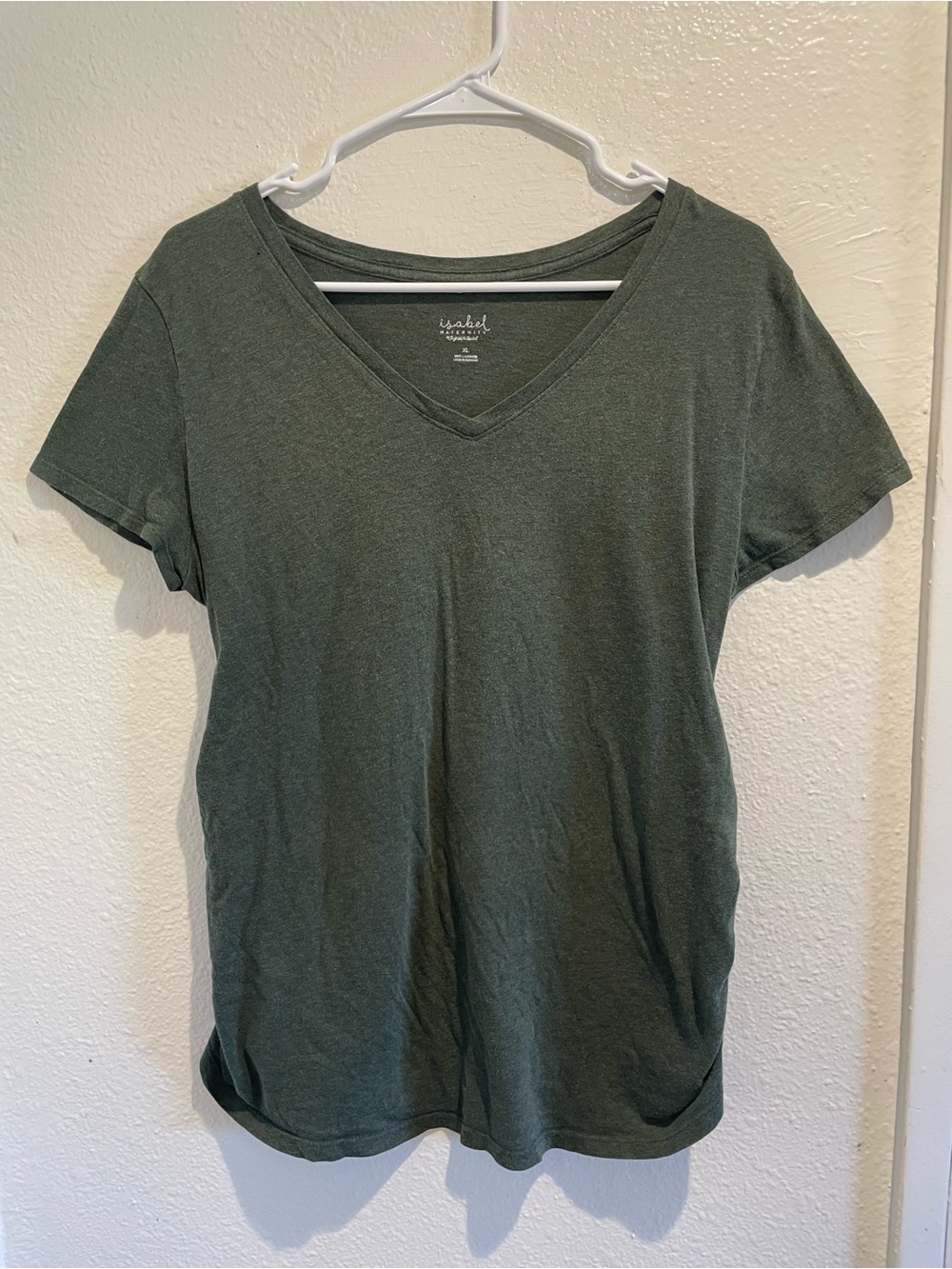 🤰 Isabel Maternity Ruched Side V-Neck XL | Heather Olive 💚